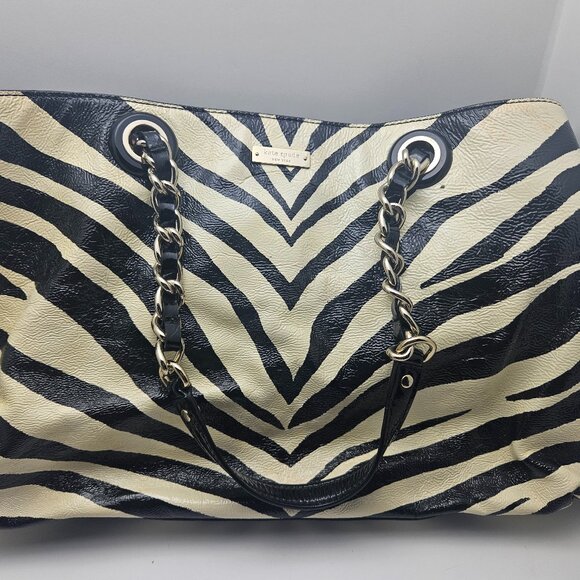 Kate Spade Helena Pastiche Zebra Patent Leather Shoulder Bag Chain Strap Tote - Picture 1 of 7